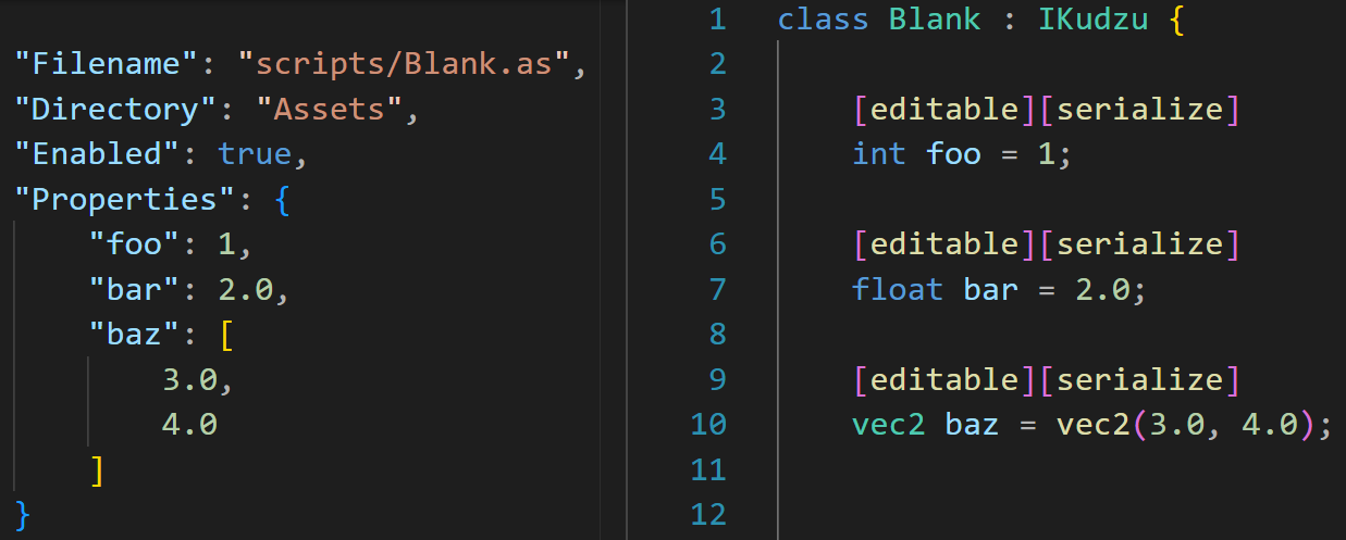 Kudzu Engine scripting language serialize